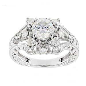 Moissanite Engagement Ring Sterling Silver 925 Vintage Halo Filigree Bridal Sz 6